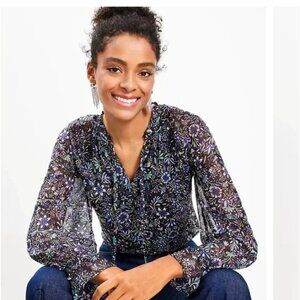 Loft Shimmer Floral Ruffle Blouse